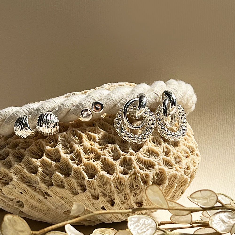 گوشواره پک 3 تایی دکمه نقره ای