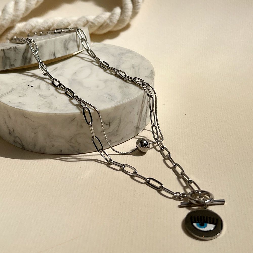 گردنبند کیارا دو رج نقره ای