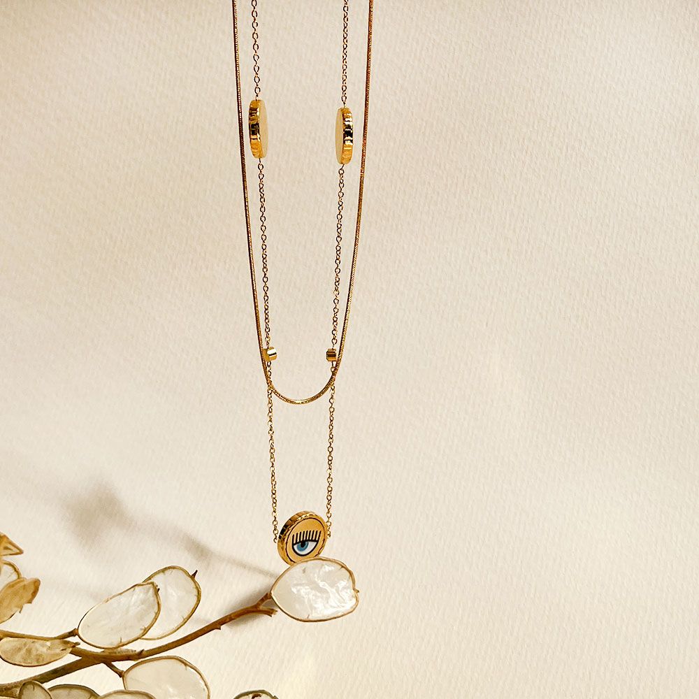 گردنبند کیارا 2 رج طلایی نگین دار