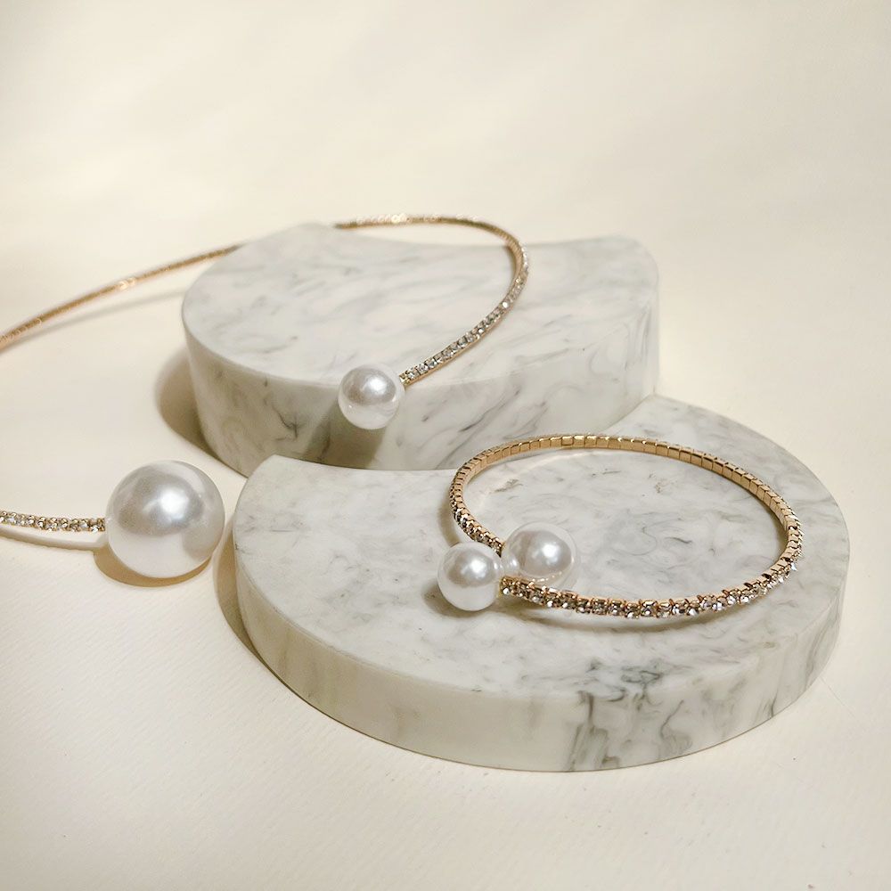 ست گردنبند و بنگل نگین مروارید طلایی