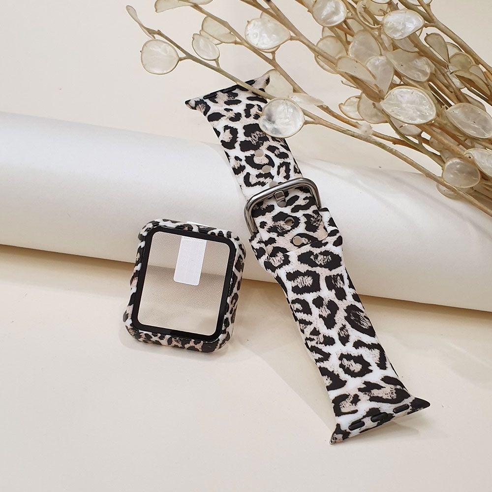 پک  بند اپل واچ سایز 38 با گارد پلنگی کرم 