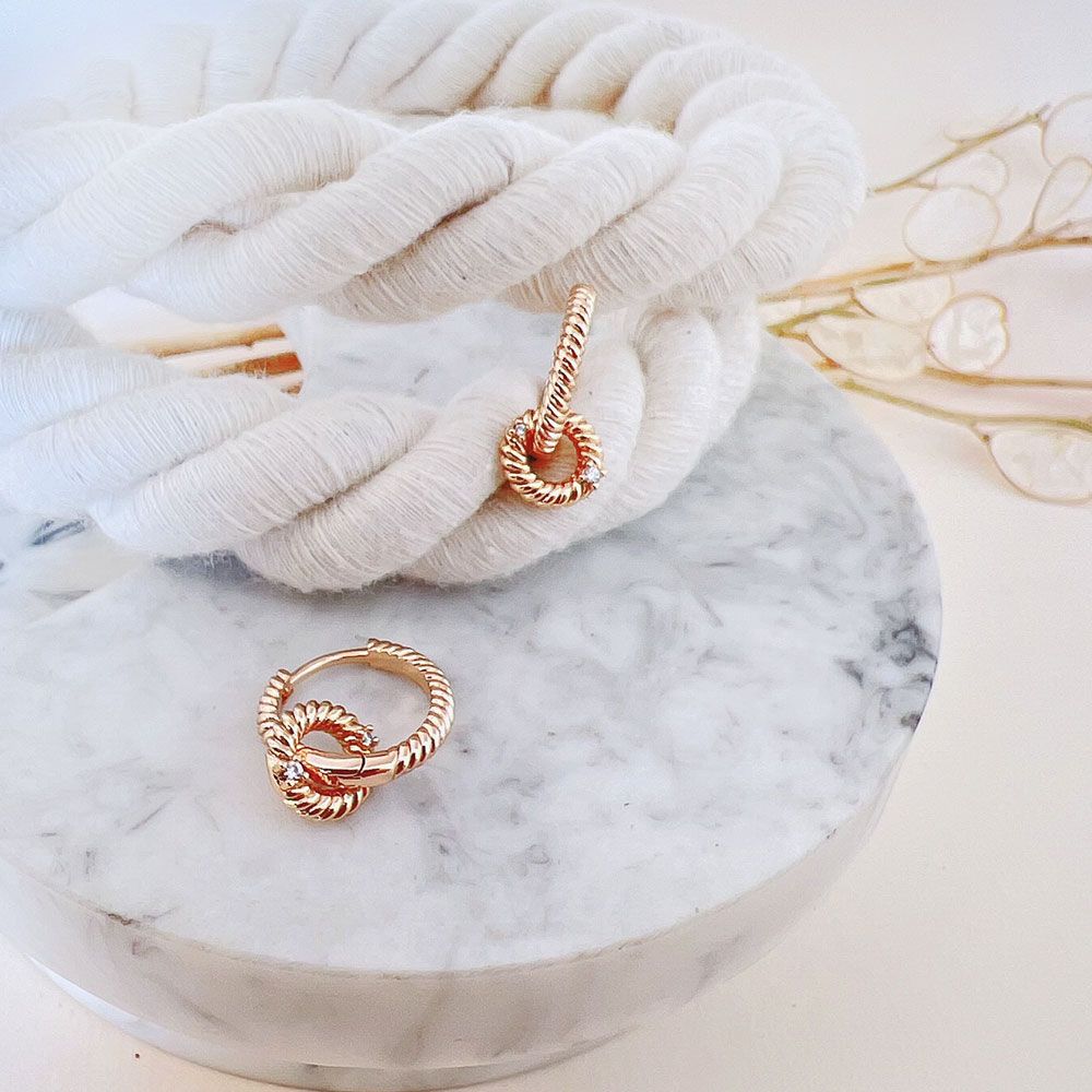 گوشواره ژوپینگ حلقه ای نگین دار طلایی