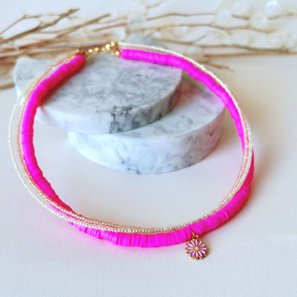 گردنبند چند رج صورتی 