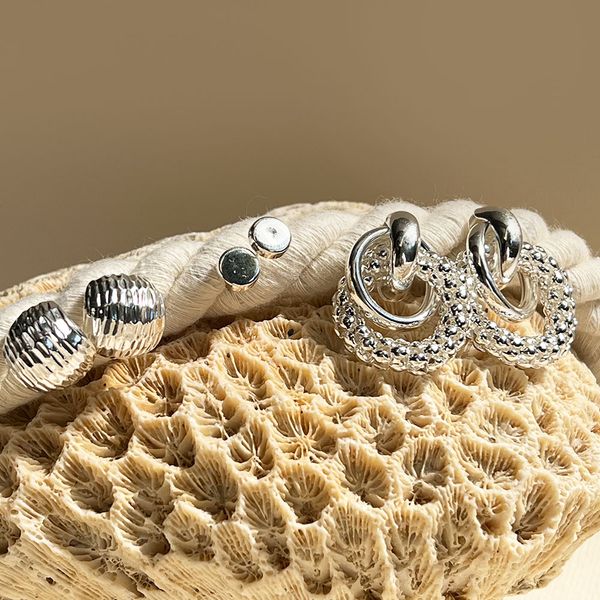 گوشواره پک 3 تایی دکمه نقره ای