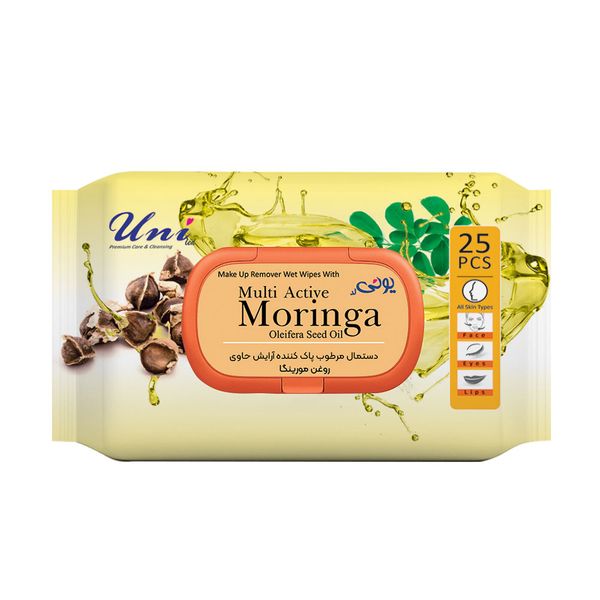 دستمال مرطوب پاک کننده آرایش حاوی روغن مورینگا 25 برگی
