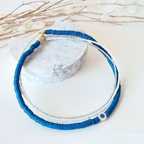 گردنبند چند رج آبی نفتی 