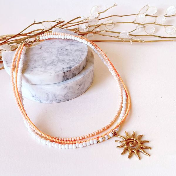 گردنبند چند رج گلبهی 