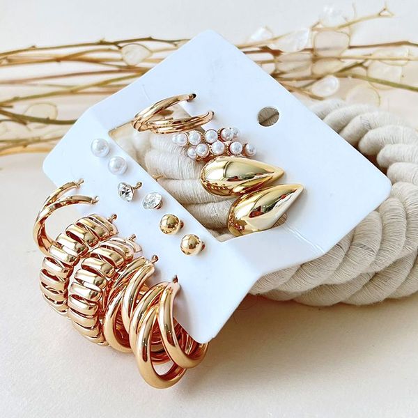 گوشواره پک 9 عددی فنری طلایی 