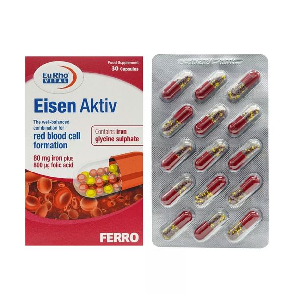 کپسول آیزن اکتیو 30 عددی حاوی اسید فولیک