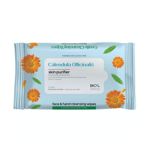 دستمال مرطوب ضدباکتری پاک‌کننده دست و صورت کالاندولا 10 برگ