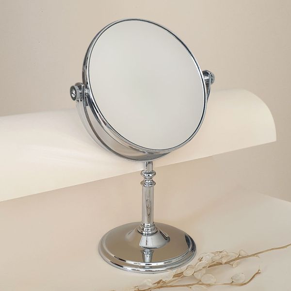 آینه رومیزی دو طرفه بزرگ نما 5 برابر نقره ای