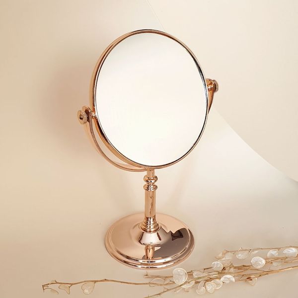 آینه رومیزی دو طرفه بزرگ نما 5 برابر رزگلد
