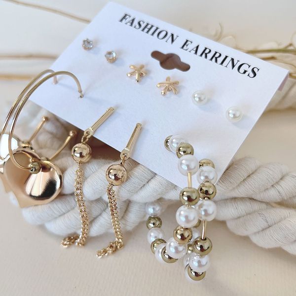 پک گوشواره 6 تایی با آویز قلب طلایی