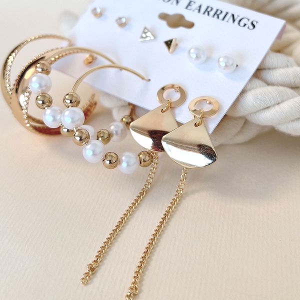 پک گوشواره 6 تایی با آویز زنجبر طلایی