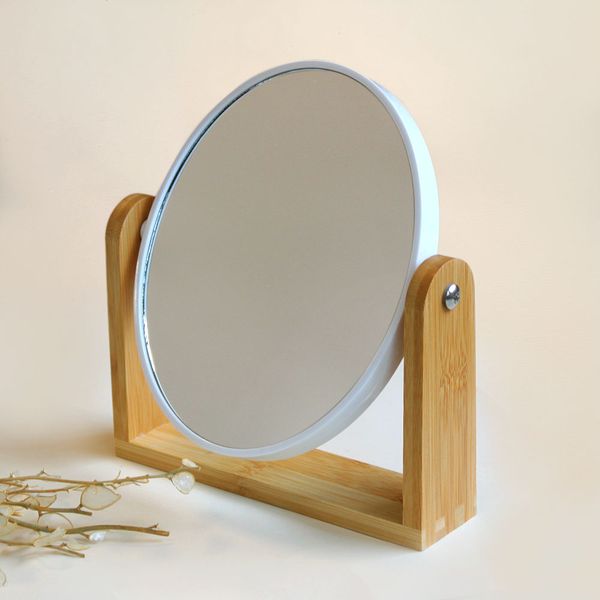 آینه رومیزی دوطرفه بیضی چوبی سفید
