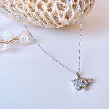 گردنبند فیل نگین دار نقره ای