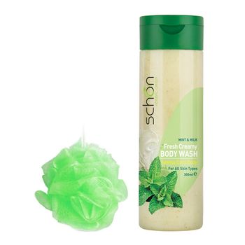 پک شامپو بدن کرمی شیر و نعنا برای انواع پوست همراه با لیف