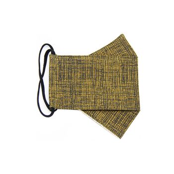 ماسک پارچه‌ای چهارلایه طرح چهارخانه ریز خردلی