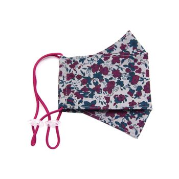 ماسک پارچه ای چهار لایه طرح گل طوسی و سرخابی