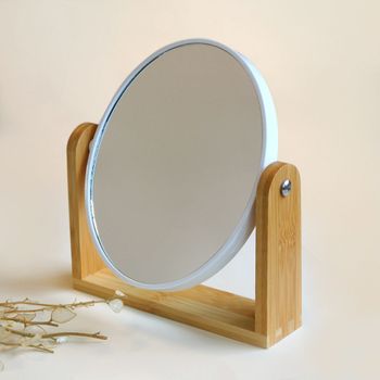 آینه رومیزی دوطرفه بیضی چوبی سفید